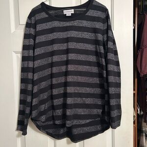 Liz Claiborne Black and Silver Striped Long Sleeve Top